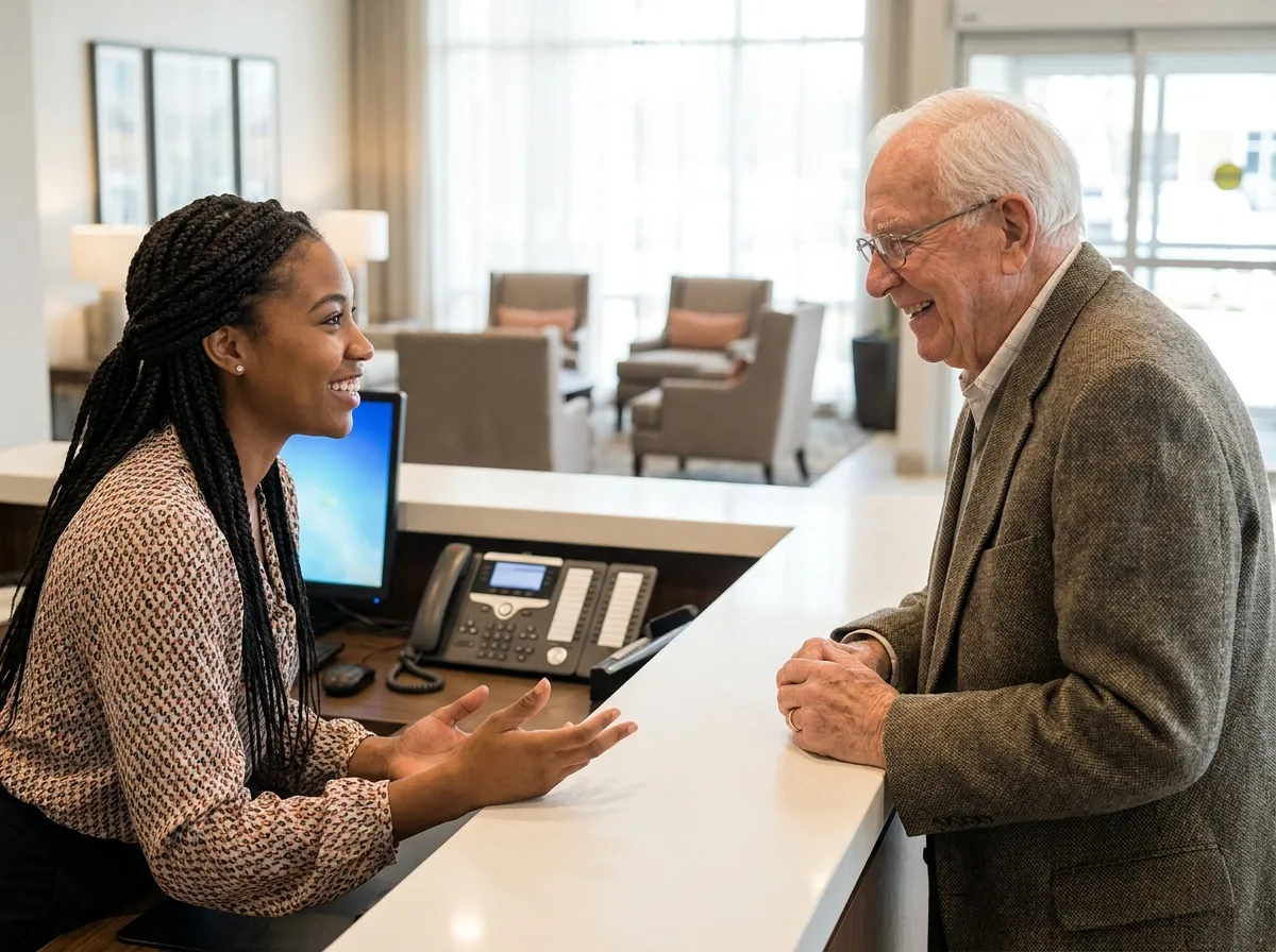 Friendly receptionist at a senior living community